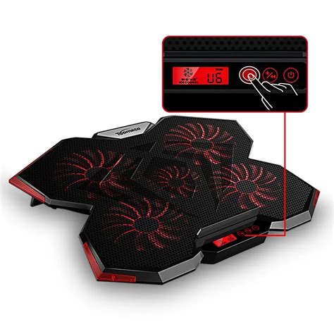 15.6 17.3 Inch Gaming Laptop Cooler Cooling Pad Five Quite Fans and LCD ...