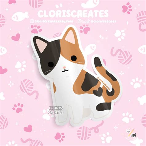 Shorthaired Calico Cat Waterproof Vinyl Sticker Kawaii Chibi Animal ...