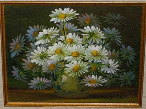 Nancy Lee Oil Painting Daisy Bouquet of Daisies Signed Ornate 13 x 11 ...