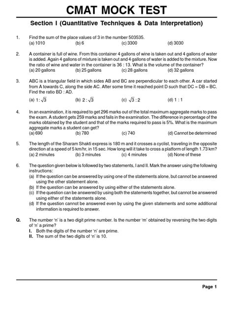 CMAT Mock Test | PDF | Triangle | Elementary Mathematics