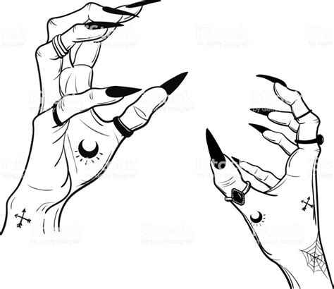 Witch hands with black nails, rings, Magic. Boho style. | Hand art ...