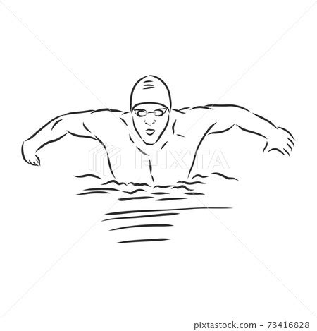 illustration of a swimmer , black and white... - Stock Illustration ...