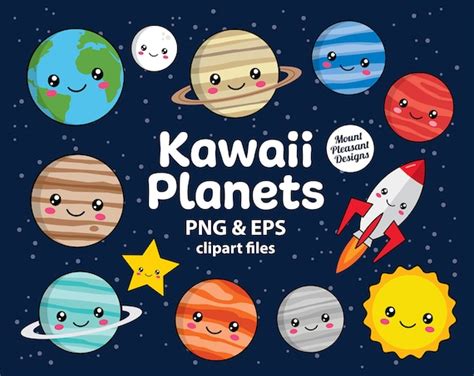 Kawaii Planets Clipart Cute Cartoon Planets Clip Art PNG & - Etsy