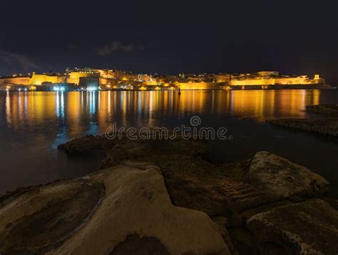 Valletta City at Night Malta Stock Image - Image of street, reflections ...