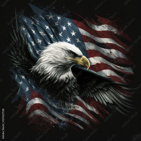 eagle and USA flag national poster. American Bald Eagle - a symbol of ...