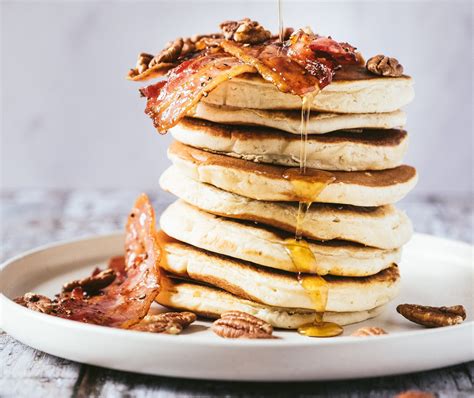 The Classic American Pancake Recipe With Bacon And Maple Syrup