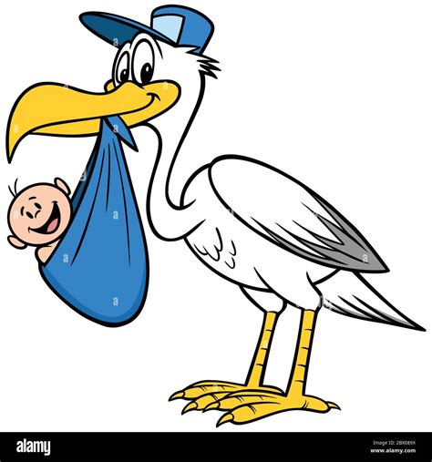 Stork with Baby Boy- A Cartoon Illustration of a Stork with a Baby Boy ...