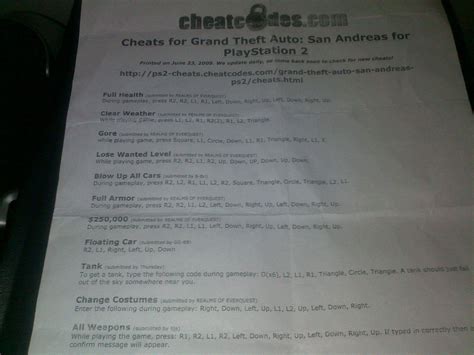 Anybody else used to print out their cheats for PS2 games like this ...