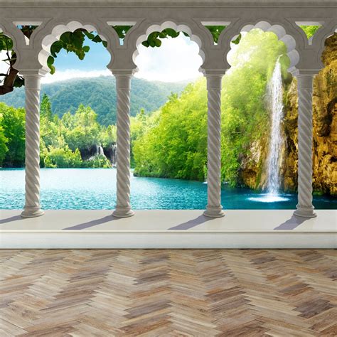 Wall Mural Waterfall in deep Forest Arch structure Peel and