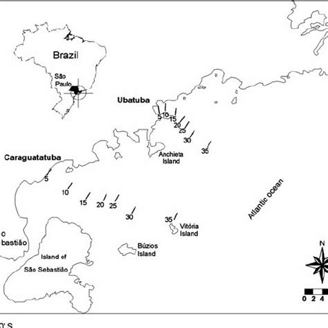 Map of study area: Ubatuba and Caraguatatuba indicating the sampling ...