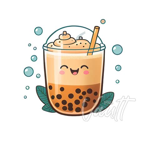 Bubble Tea Digital PNG JPG Download Happy Cute Smiling Bubble - Etsy