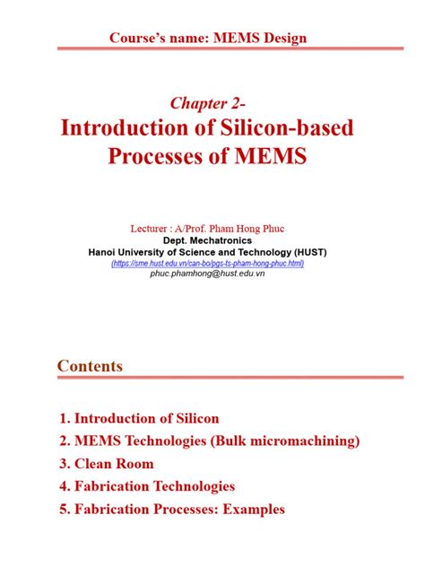 MEMS Design Chap 2-MEMS Processes | PDF | Photolithography | Materials ...