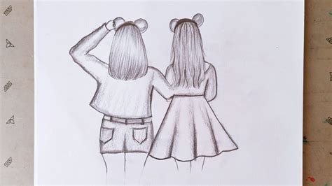 How to draw Two best friends drawing for beginners pencil sketch ...