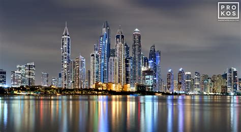 Panoramic Skyline of Dubai Marina at Night - High-Definition Art Photo ...