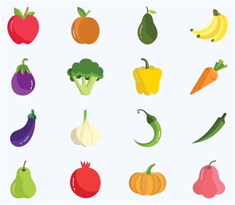 Fruits and vegetables icon set, Vegan vector 11418496 Vector Art at ...