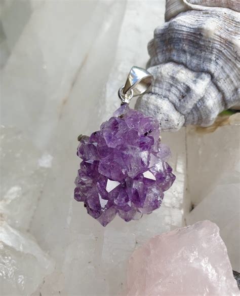 Amethyst Flower Cluster Silver Pendant 85 • The Crystal Cave