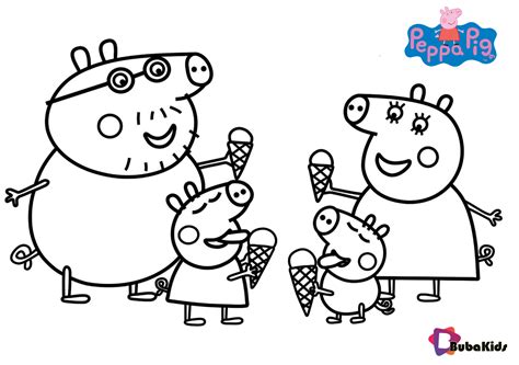 Peppa pig family and ice cream coloring pages - BubaKids.com