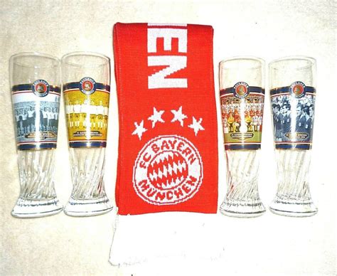 4 Paulaner FC Bayern Munich Soccer Club Weizen German Beer Glasses ...