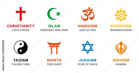 World religion symbols colored. Signs of major religious groups and ...