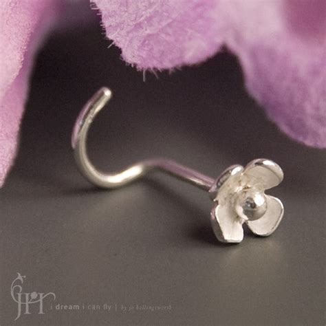 20g Silver Flower Nose Ring Sterling silver 20 by idreamicanfly