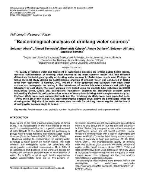 (PDF) “Bacteriological analysis of drinking water sources”