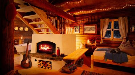 Cozy Cabin Ambience with Crackling Fireplace Sounds for Relaxation and ...