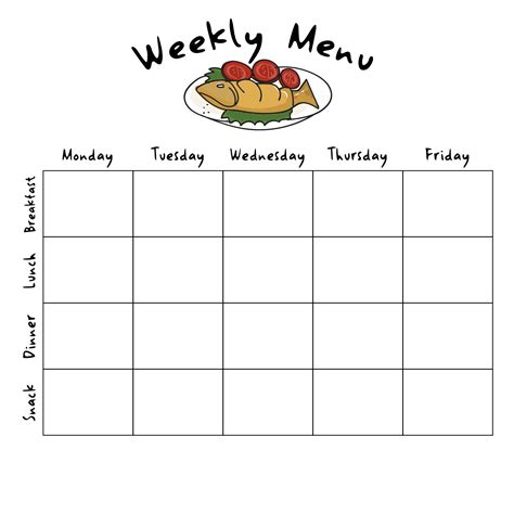 Printable Fillable Weekly Menu Template For Daycare