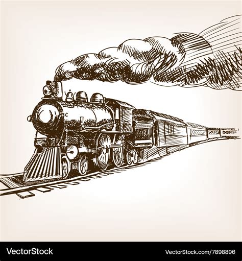 Steam locomotive hand drawn sketch Royalty Free Vector Image