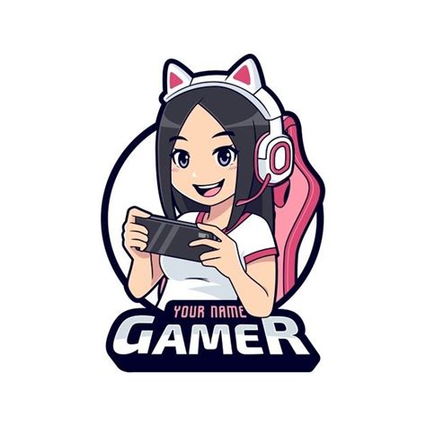 Premium Vector | Cute gamer character mascot logo, gamer girl cartoon ...