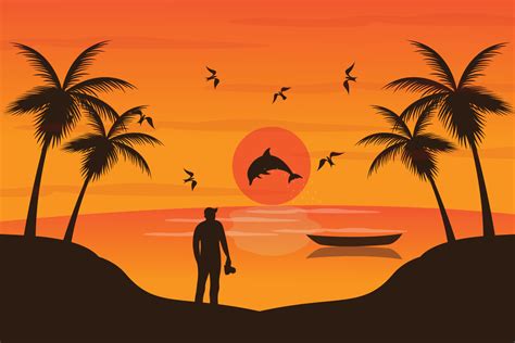 beautiful sunset beach scenery background 14486606 Vector Art at Vecteezy