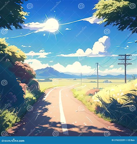 Bright Sunny Day Anime Wallpaper Stock Illustration - Illustration of ...