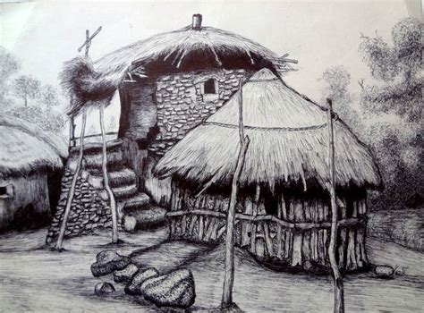 Mesmerising Indian Village Drawing by Vishwanath Bhat | Saatchi Art