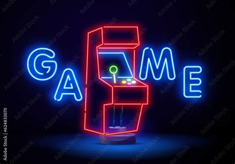 Retro Arcade neon sign isolated, bright signboard. Arcade game logo ...