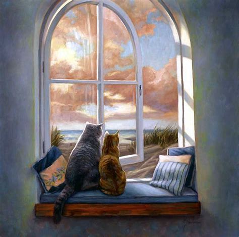 Cat in the window painting. Lucie Bilodeau