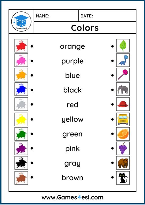 an orange and blue color matching game with the words, name and colors ...