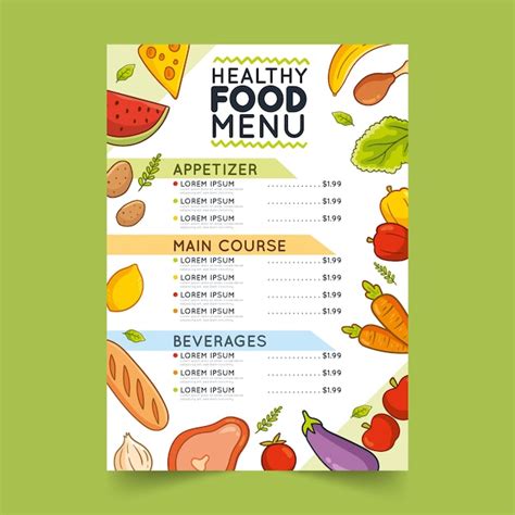 Free Vector | Menu template for restaurant with healthy food