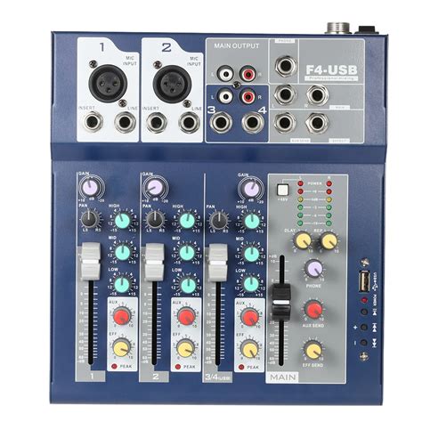 Professional Metal 4 Channel Live Mixer Mixing Console 3 Band EQ USB ...