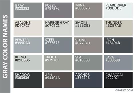 Shades Of Grey Color Chart Gray Color Names Fifty Shades Of Grey | Grey ...