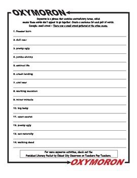 Oxymoron Activity Sheet by Oldest City Classroom | TPT