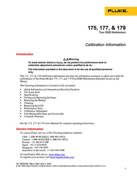 FLUKE 175 177 179 MULTIMETER CALIBRATION Service Manual download ...