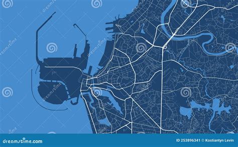 Detailed Vector Map Poster Of Colombo City, Linear Print Map. Blue ...