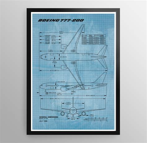 Blueprint Boeing 777 poster print. Aviation poster. Aircraft | Etsy