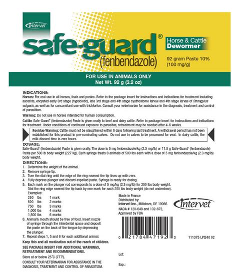 Safe-Guard Fenbendazole Paste - FDA prescribing information, side ...