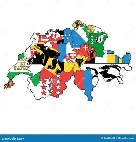 Flags Of Cantons On Map Of Switzerland Royalty-Free Illustration ...