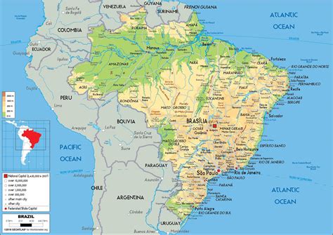 Brazil geographic map - Brazil geography map (South America - Americas)