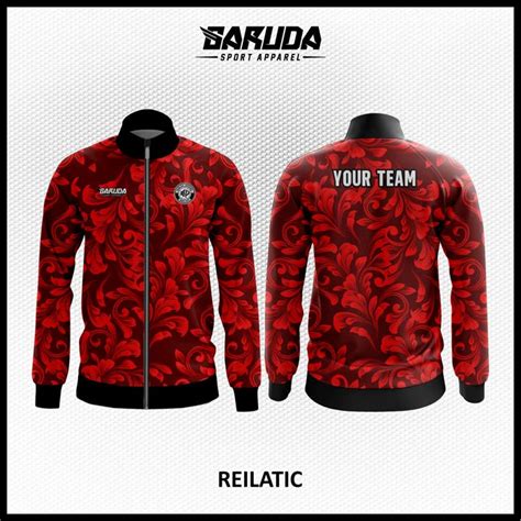 Desain Jaket Printing Motif Batik Warna Merah