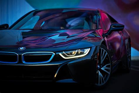 HD wallpaper: black BMW sedan, car, BMW i8, cyan, pink, neon glow ...