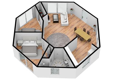 House Plan Sketch Interior 3d Illustration. Stock Illustration ...