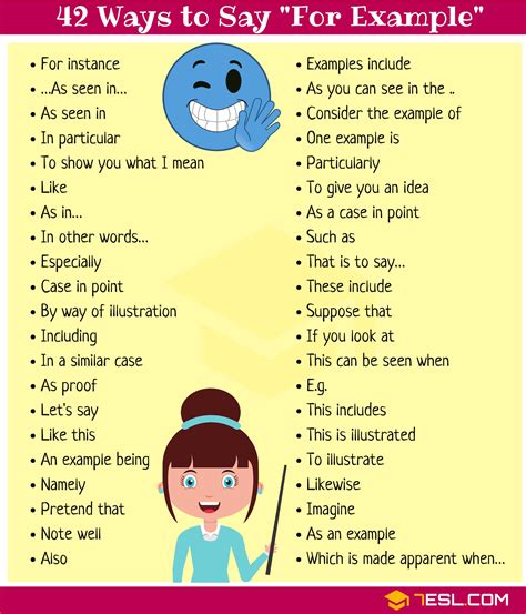 70 Other Ways to Say "For Example" in Writing and Speaking • 7ESL ...