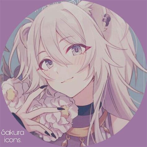 an anime character with long white hair and blue eyes holding a flower ...